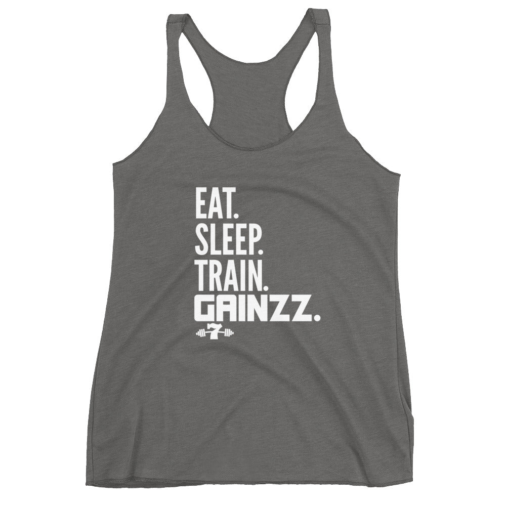 Women's Eat sleep train gains tri blend Racerback Tank