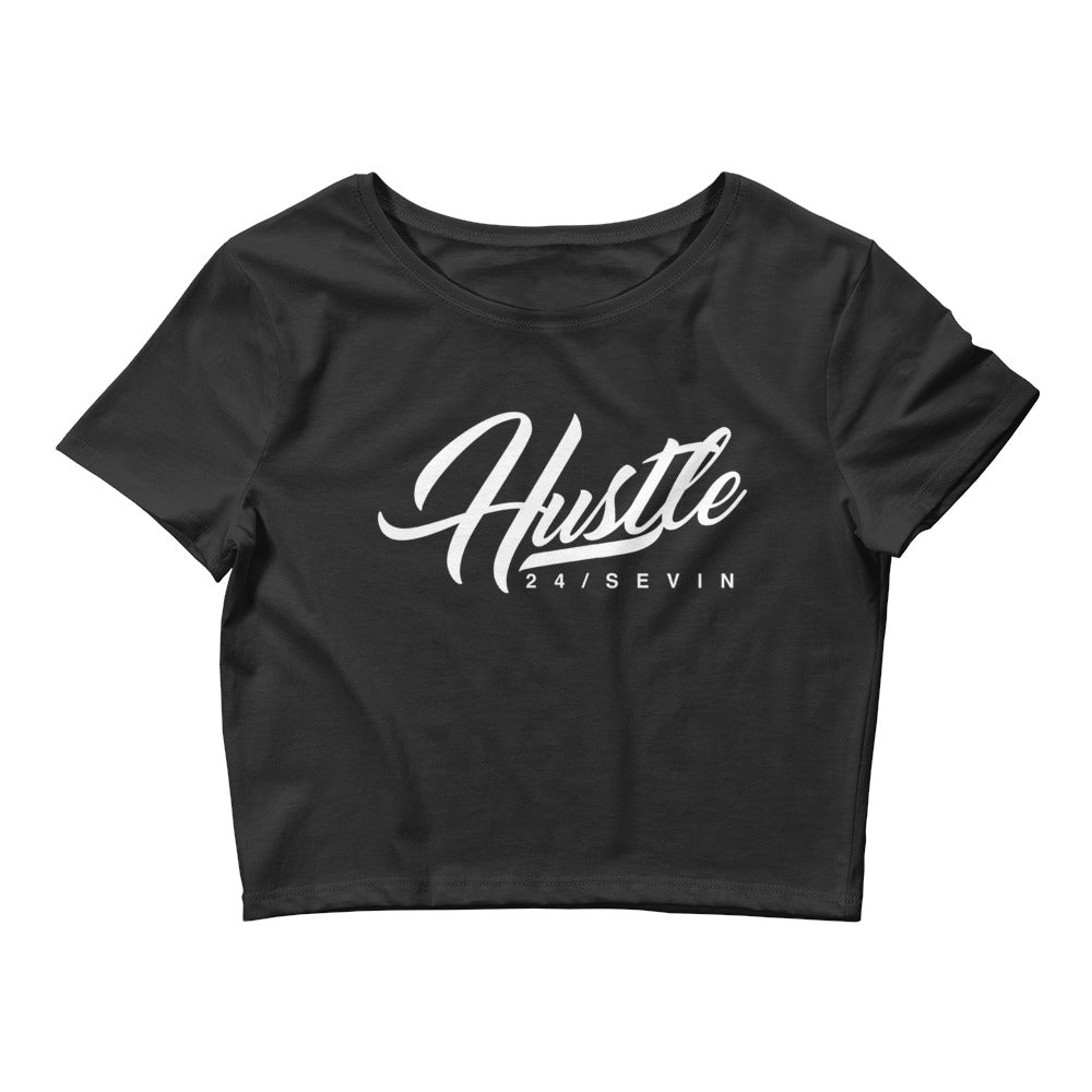 Women’s Hustle 24 Sevin white print Crop Tee
