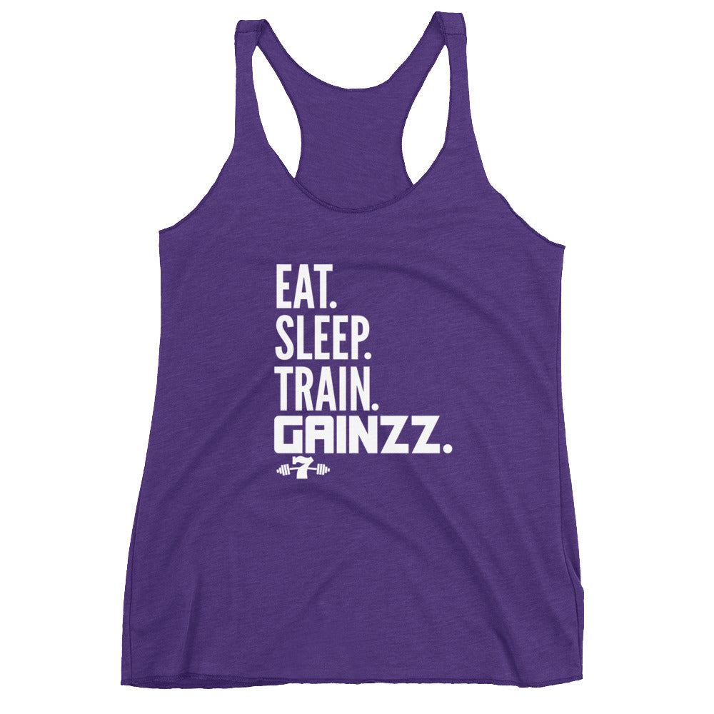 Women's Eat sleep train gains tri blend Racerback Tank