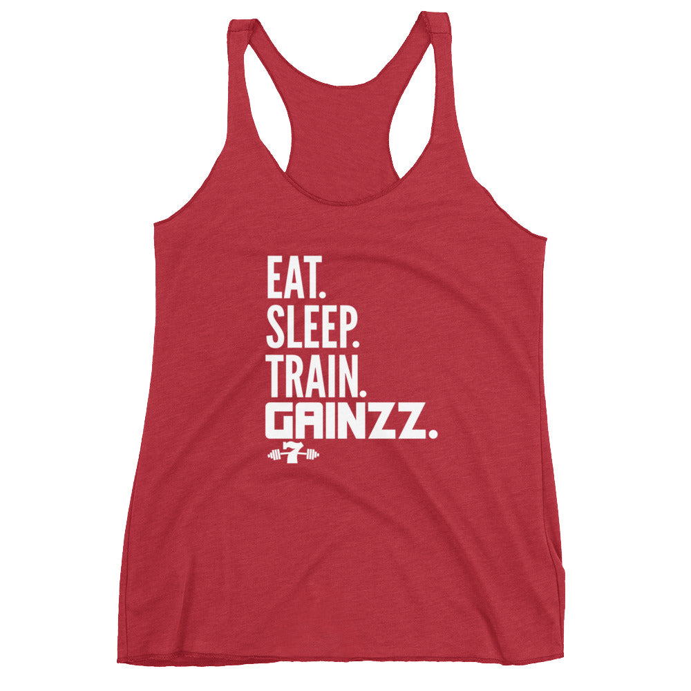 Women's Eat sleep train gains tri blend Racerback Tank