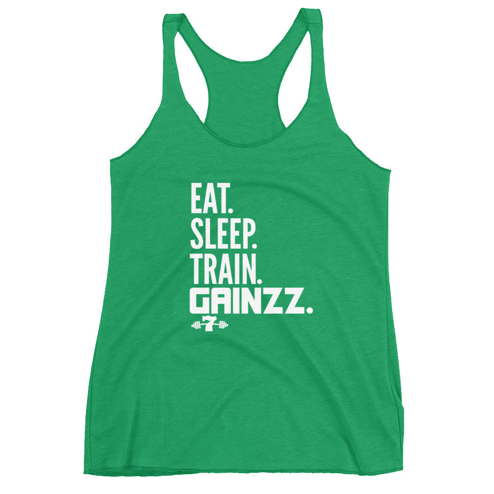 Women's Eat sleep train gains tri blend Racerback Tank
