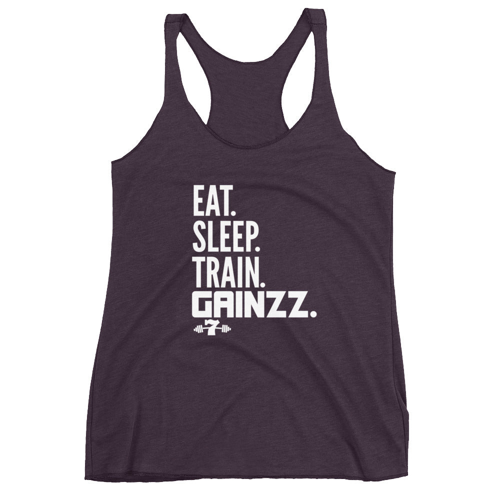 Women's Eat sleep train gains tri blend Racerback Tank