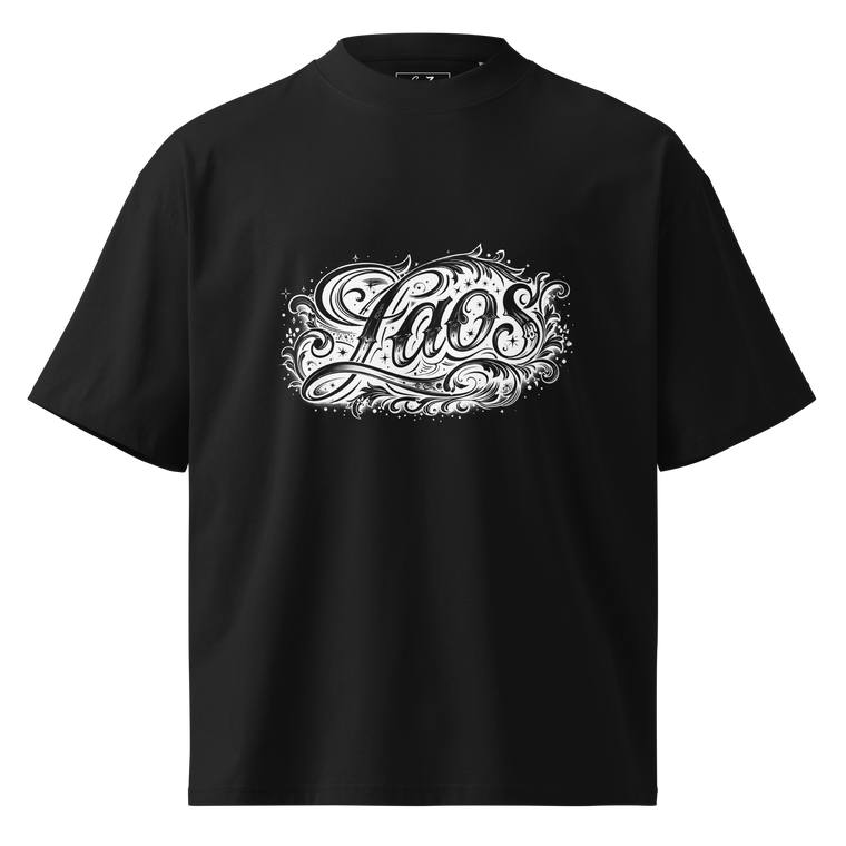 Laos Ink Black Unisex organic oversized high neck t-shirt