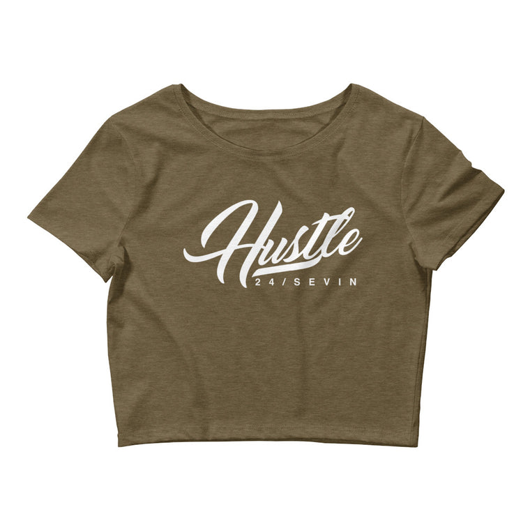 Women’s Hustle 24 Sevin white print Crop Tee